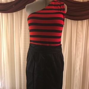 Navy blue and red striped dress